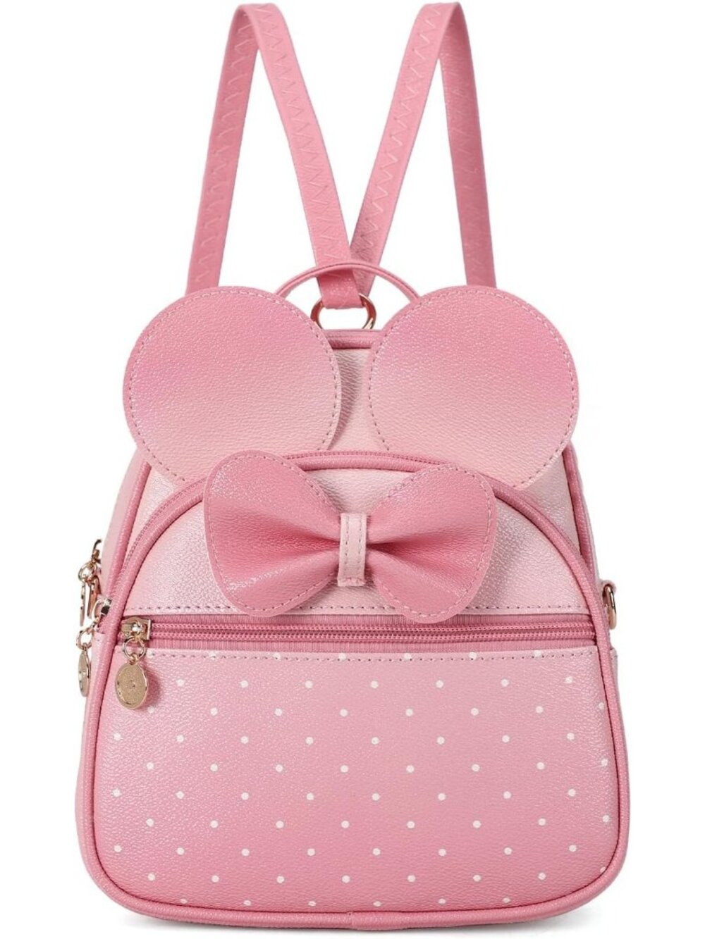 Women Girls Light Pink Rose Mini Backpack Cute Bowknot Convertible Shoulder Bag